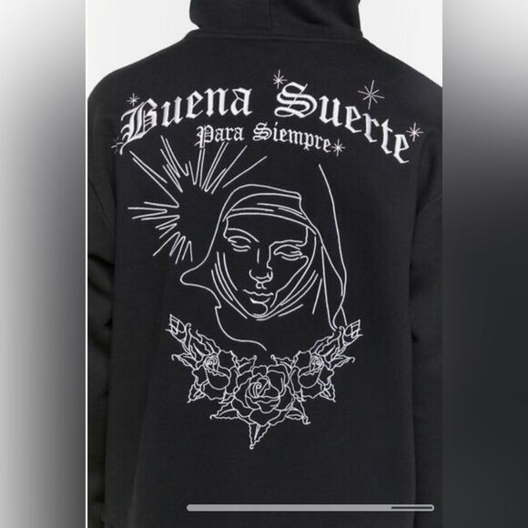 FOREVER 21 men’s Embroidered Buena Suerte Hoodie - Picture 4 of 5